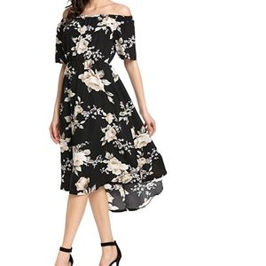 Off Shoulder Short Sleeve Floral Maxi Dress